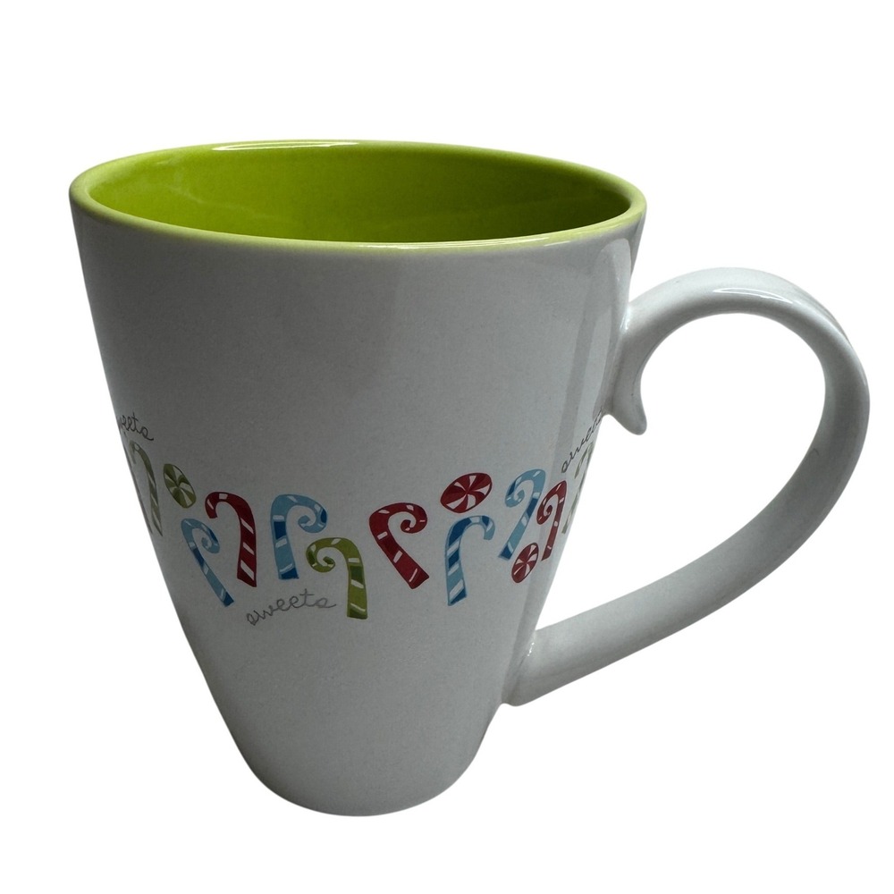 Starbucks 2005 Holiday Decal Mug 16oz White Green Candy Cane Peppermint 192178 - Picture 1 of 4